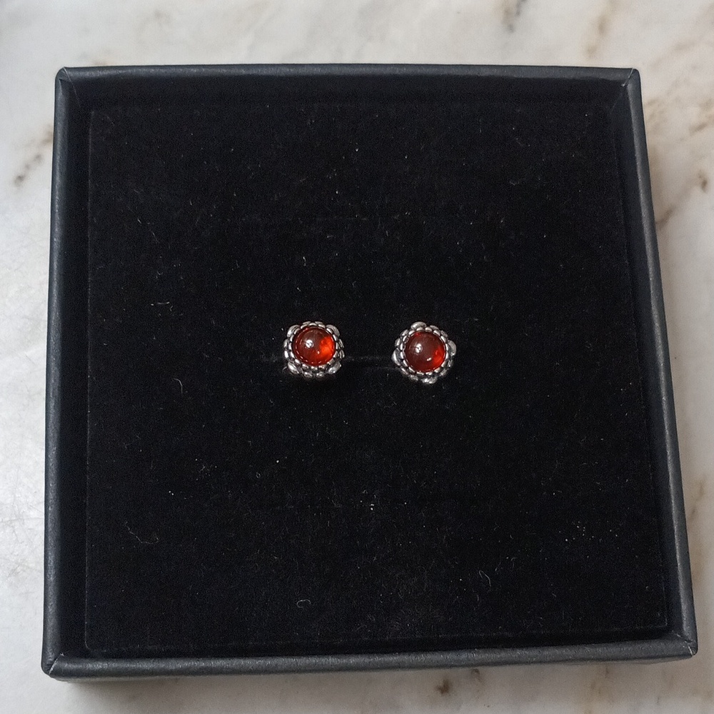 Pandora Garnet January Silver Birthday Bloom Earrings